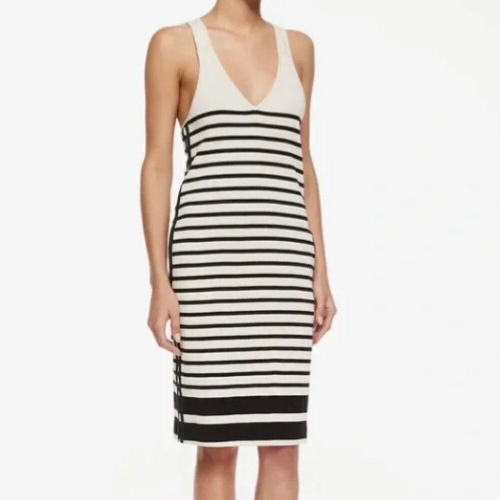 Rag & Bone Cream Black Striped Knit Tank Dress 100% Cotton Small Medium Coastal